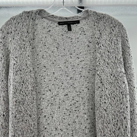 WHBM Women's Sequined Open Front Cardigan Duster Gray Knit Size Small - Picture 2 of 9